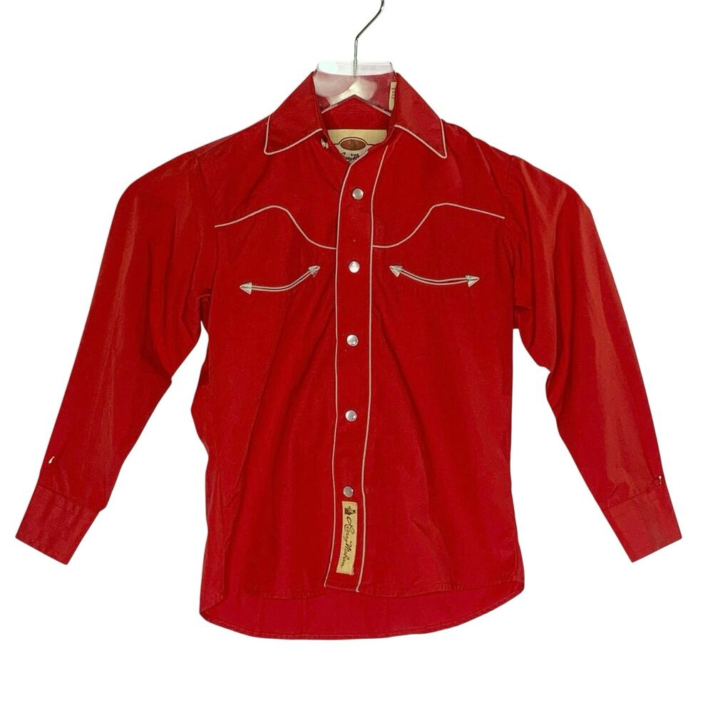 Larry Mahan Cowboy Collection Boys Pearl Snap Red Western Shirt S 6-8 Rockabilly